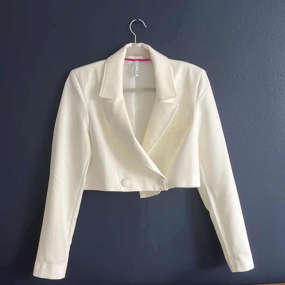 ASYOU Cropped Double Breasted Blazer in White